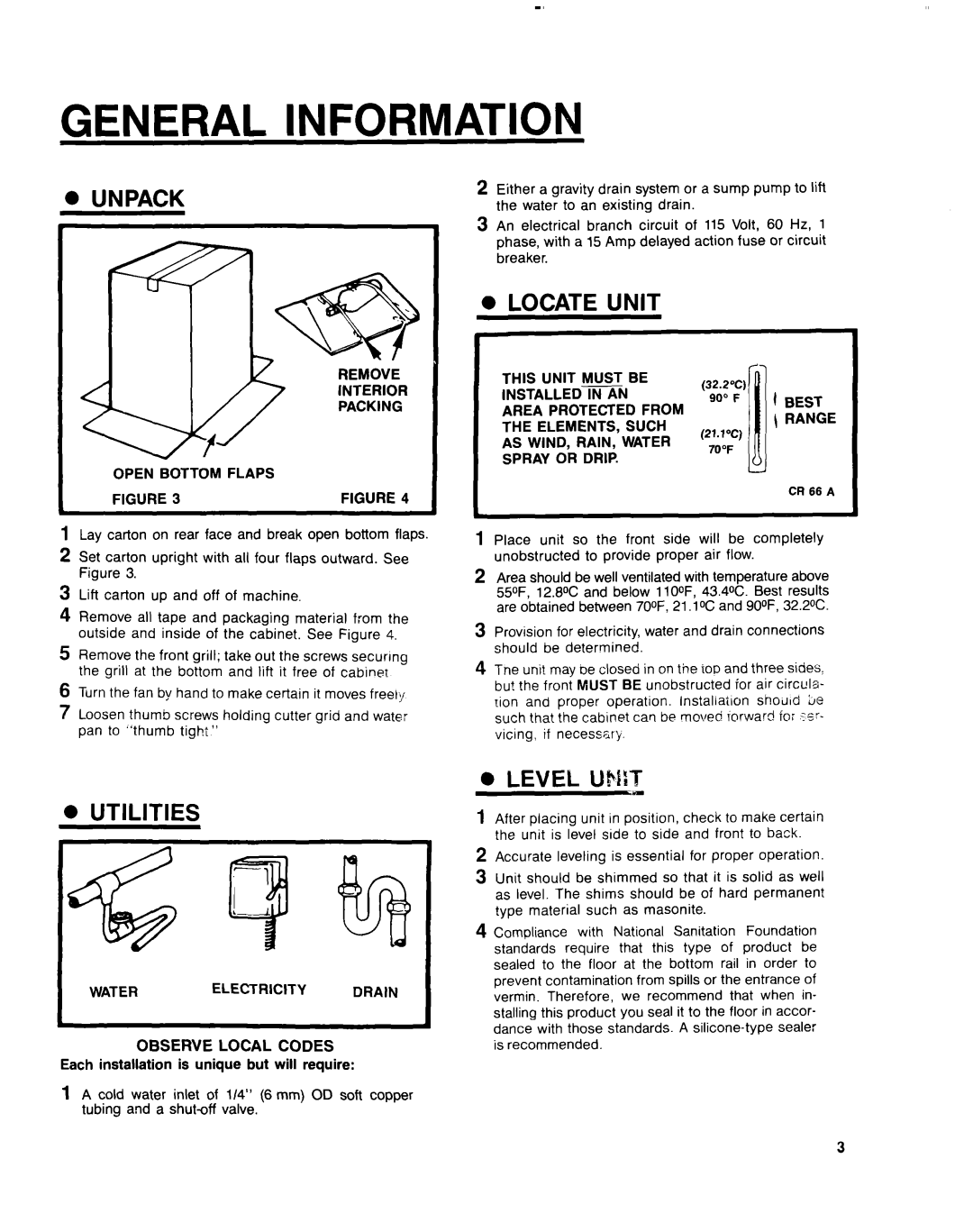 KitchenAid 4KUIS185S manual Unpack, Utilities, Level Umzt 