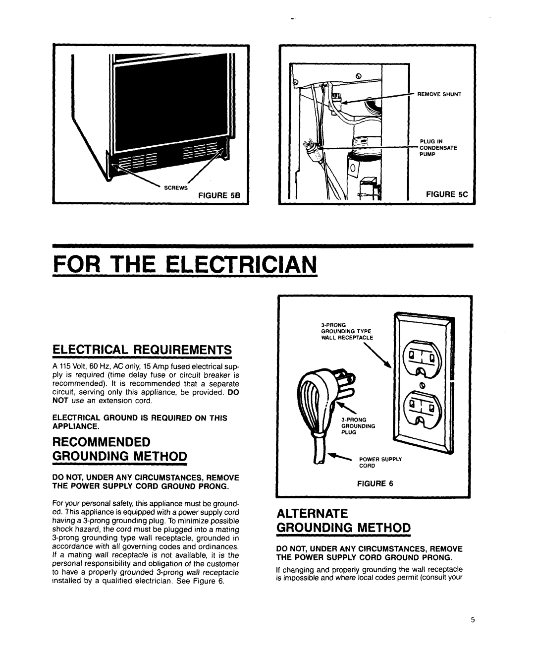 KitchenAid 4KUIS185S manual For the Electrician, Electrical Requirements, Recommended Grounding Method 