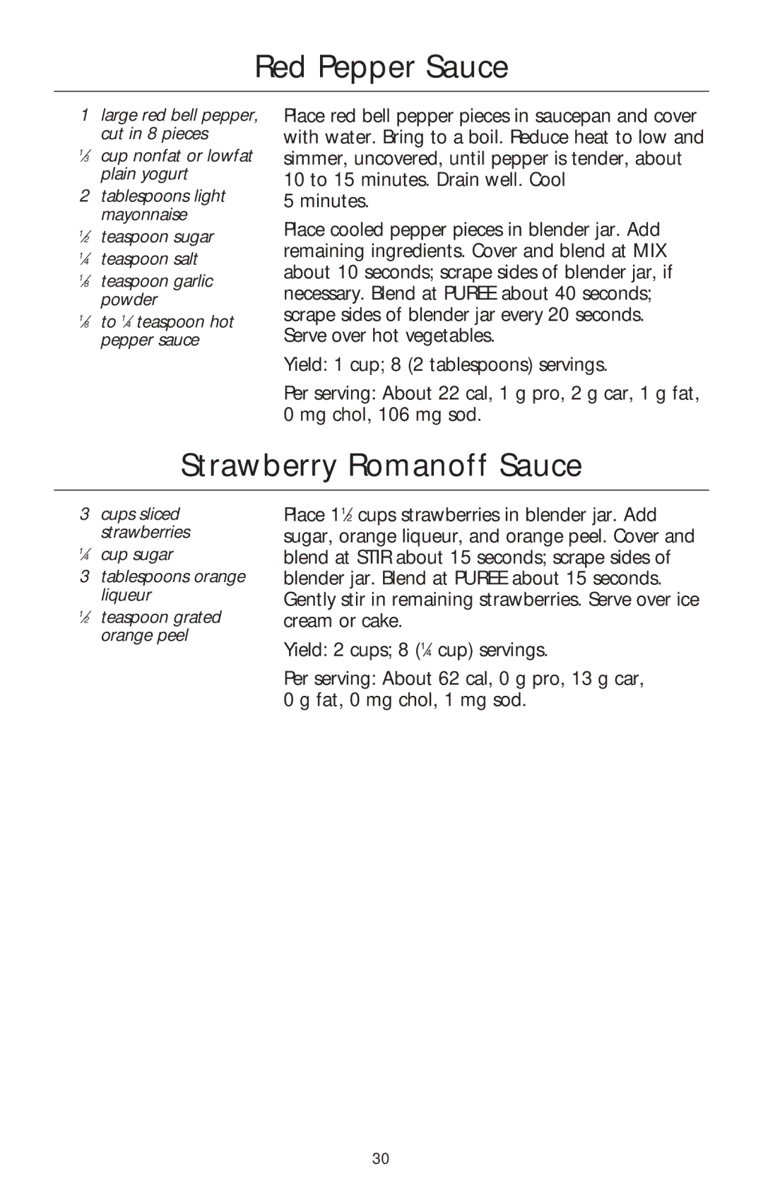 KitchenAid 5 Speed Professional Blender manual Red Pepper Sauce, Strawberry Romanoff Sauce 