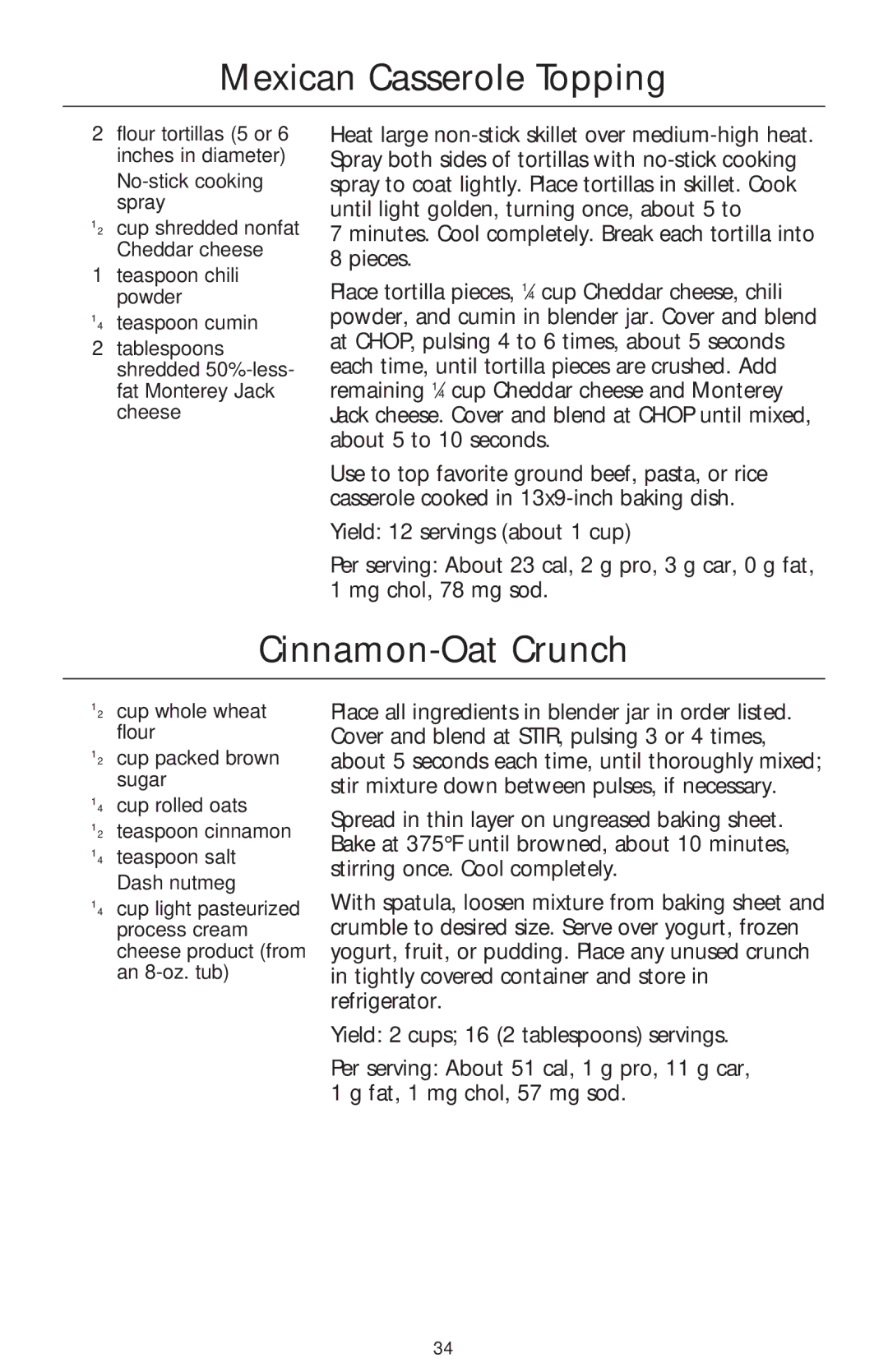 KitchenAid 5 Speed Professional Blender manual Mexican Casserole Topping, Cinnamon-Oat Crunch 