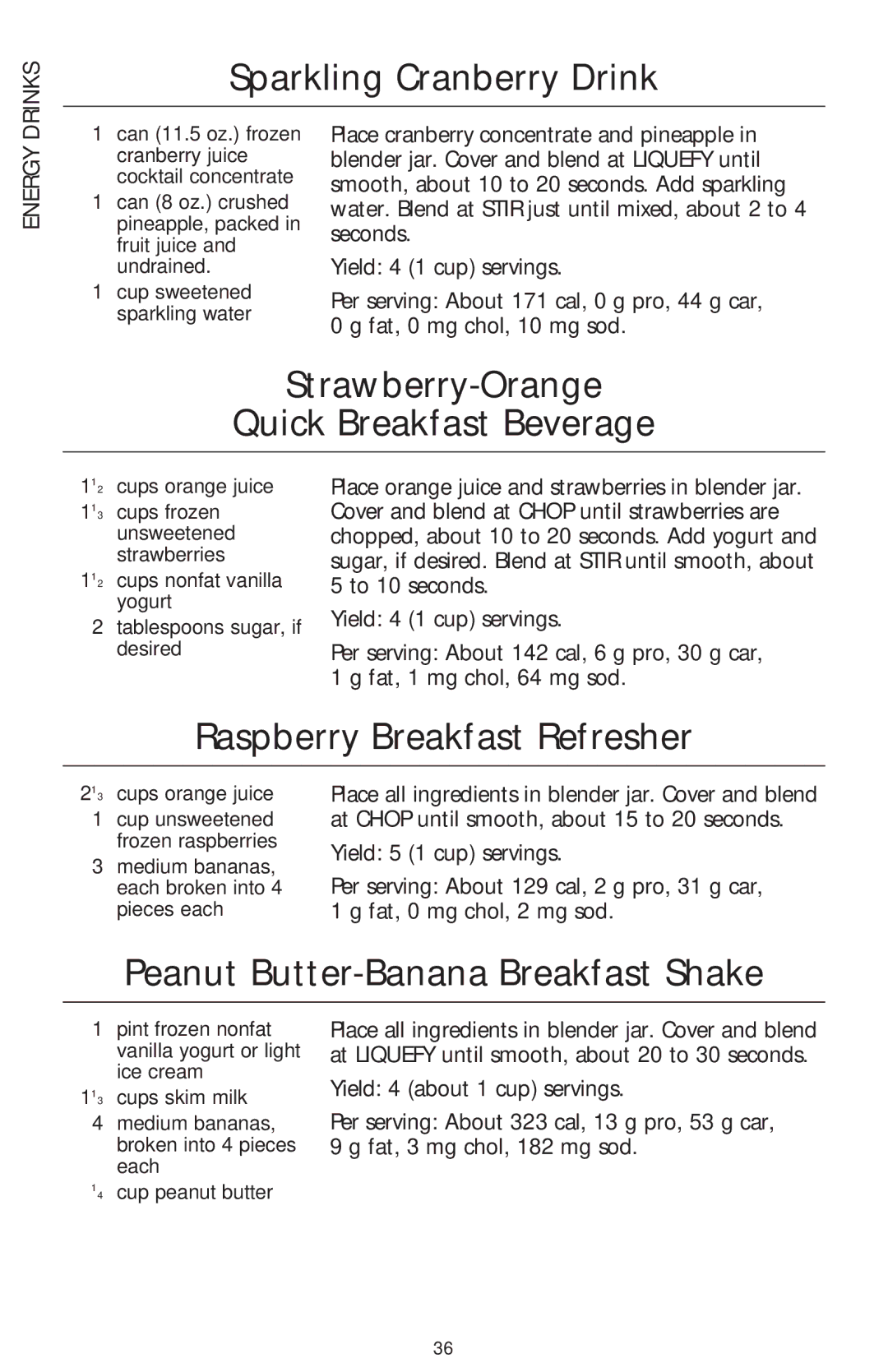 KitchenAid 5 Speed Professional Blender manual Sparkling Cranberry Drink, Strawberry-Orange Quick Breakfast Beverage 