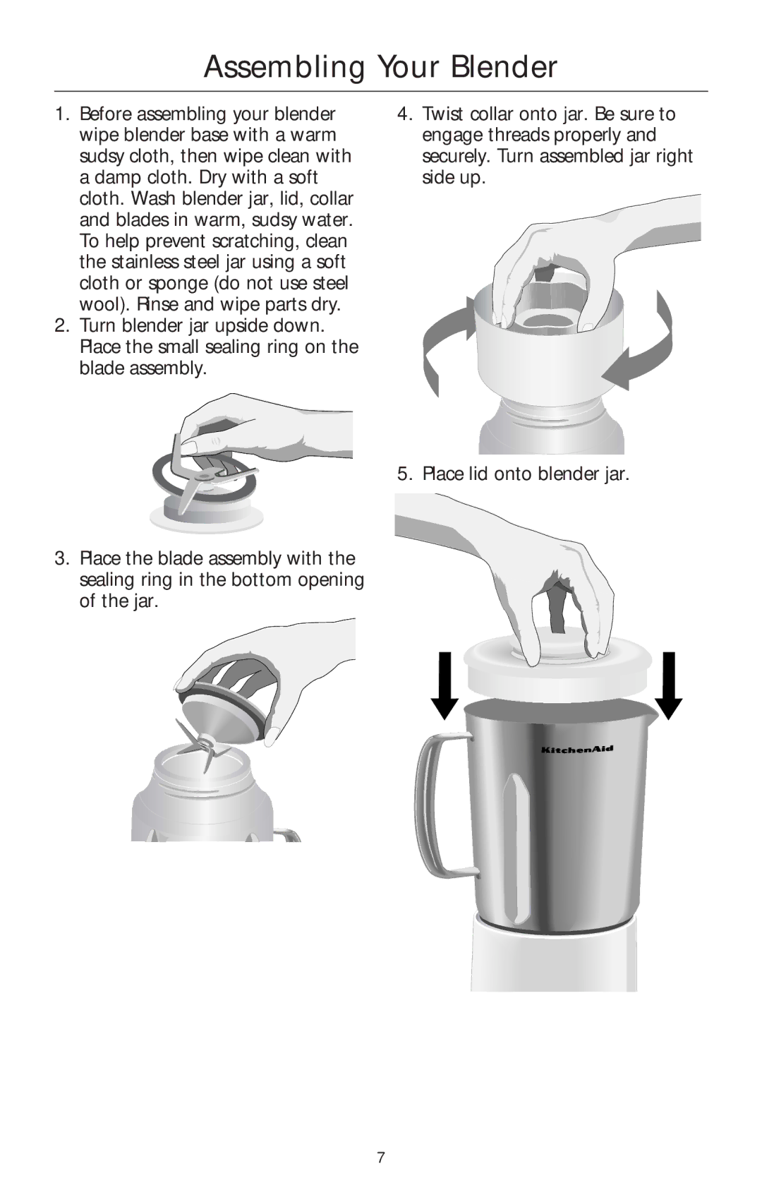 KitchenAid 5 Speed Professional Blender manual Assembling Your Blender 