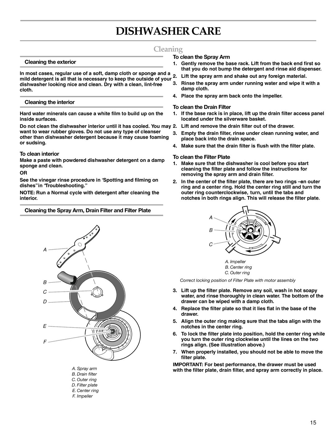 KitchenAid 8573754A, 528824 manual Dishwasher Care, Cleaning 