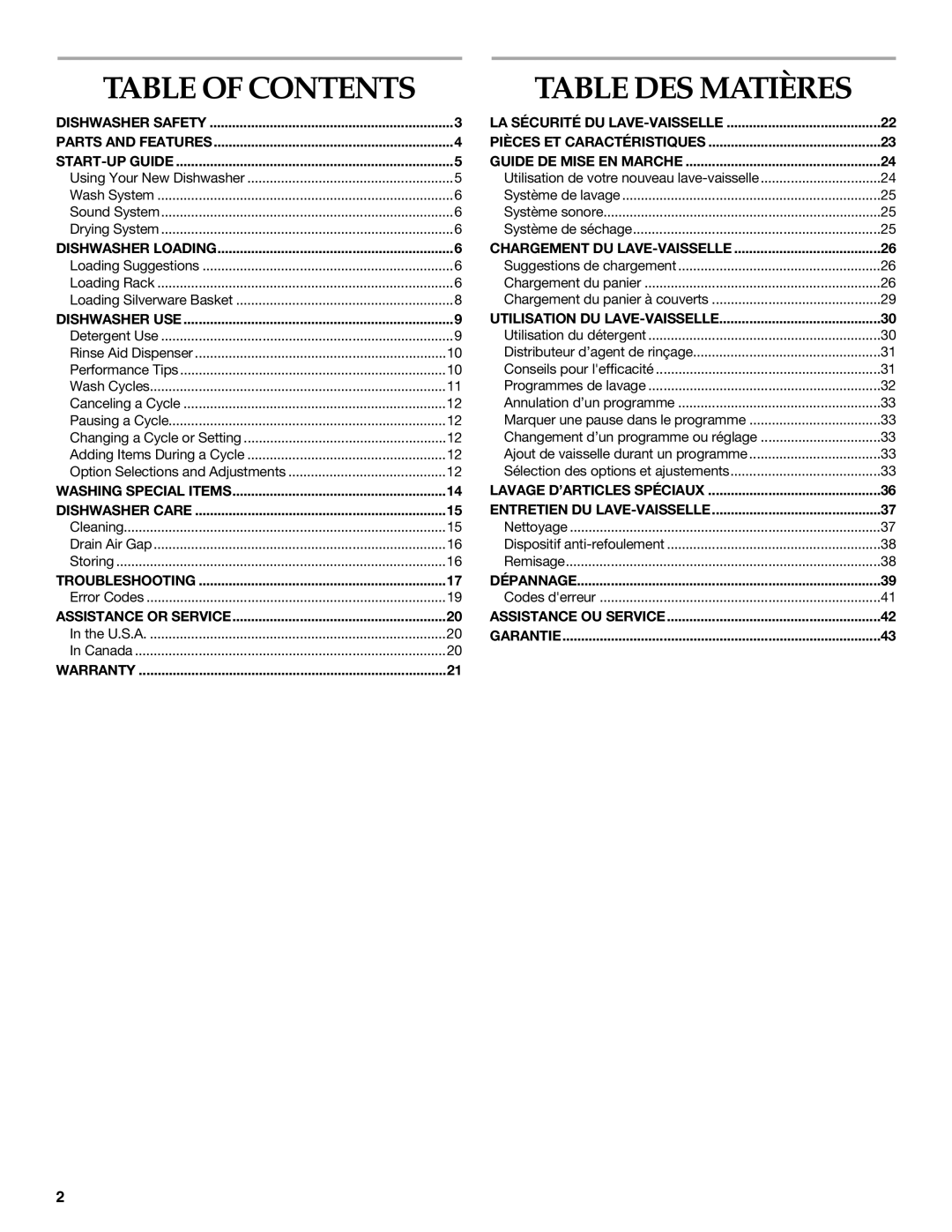 KitchenAid 528824, 8573754A manual Table DES Matières, Table of Contents 