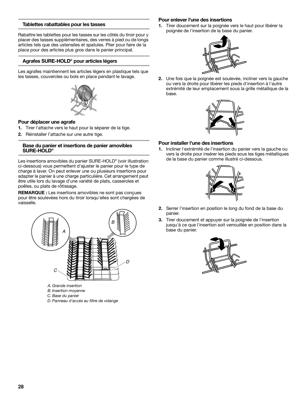 KitchenAid 528824 Tablettes rabattables pour les tasses, Agrafes SURE-HOLDpour articles légers, Pour déplacer une agrafe 