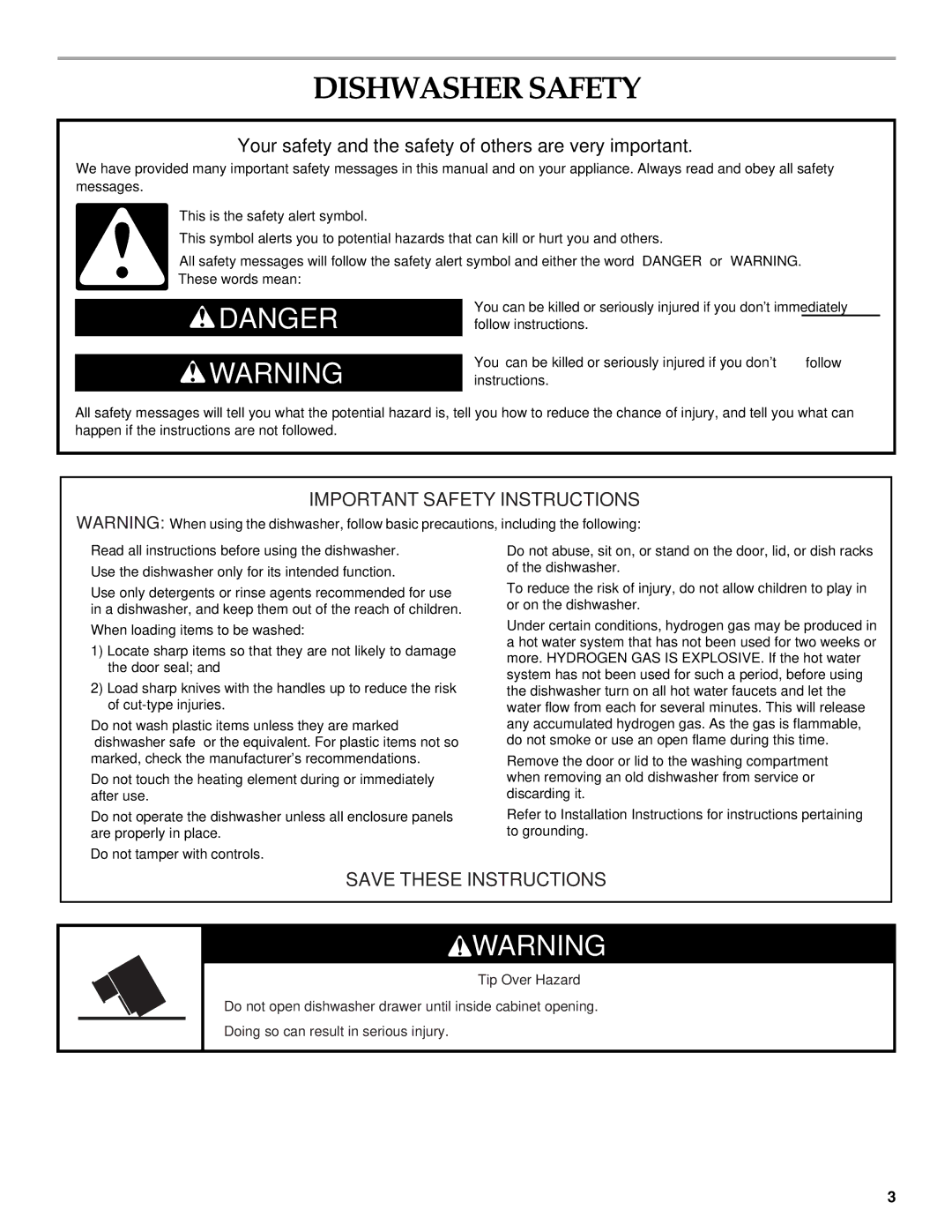 KitchenAid 8573754A, 528824 manual Dishwasher Safety, Your safety and the safety of others are very important 