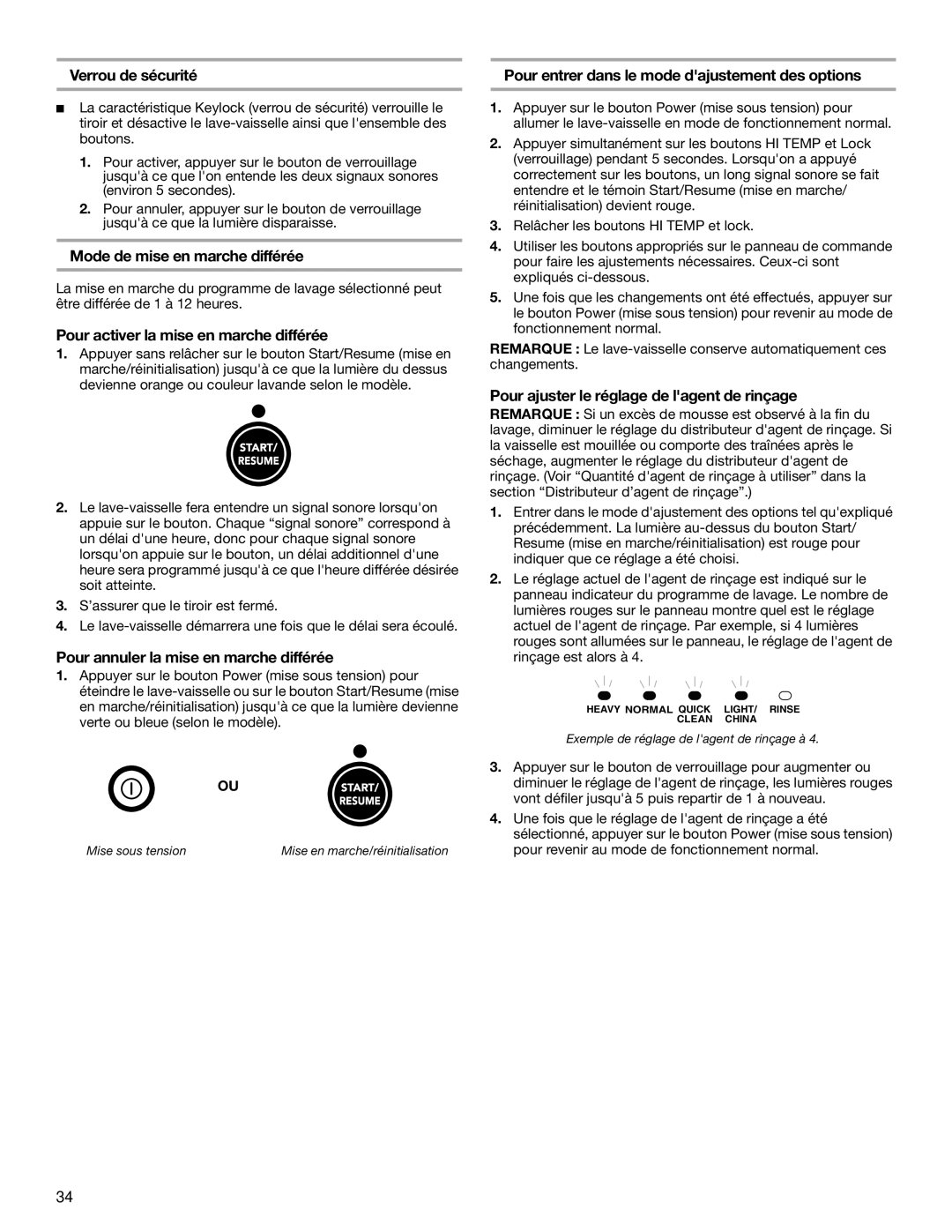 KitchenAid 528824, 8573754A Verrou de sécurité, Mode de mise en marche différée, Pour activer la mise en marche différée 