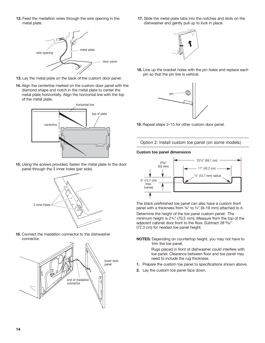 KitchenAid 528879 Option 2 Install custom toe panel on some models, Repeat steps 2-15 for other custom door panel 