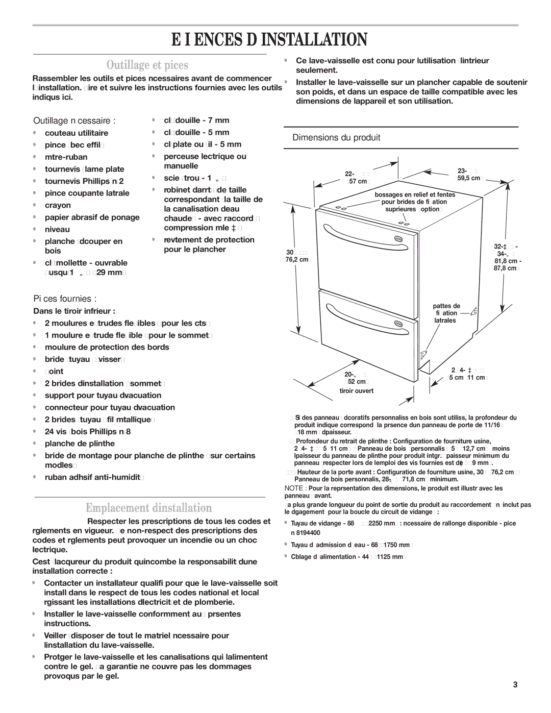 KitchenAid 8573755 A, 528879 Exigences Dinstallation, Outillage et pièces, Emplacement d’installation 