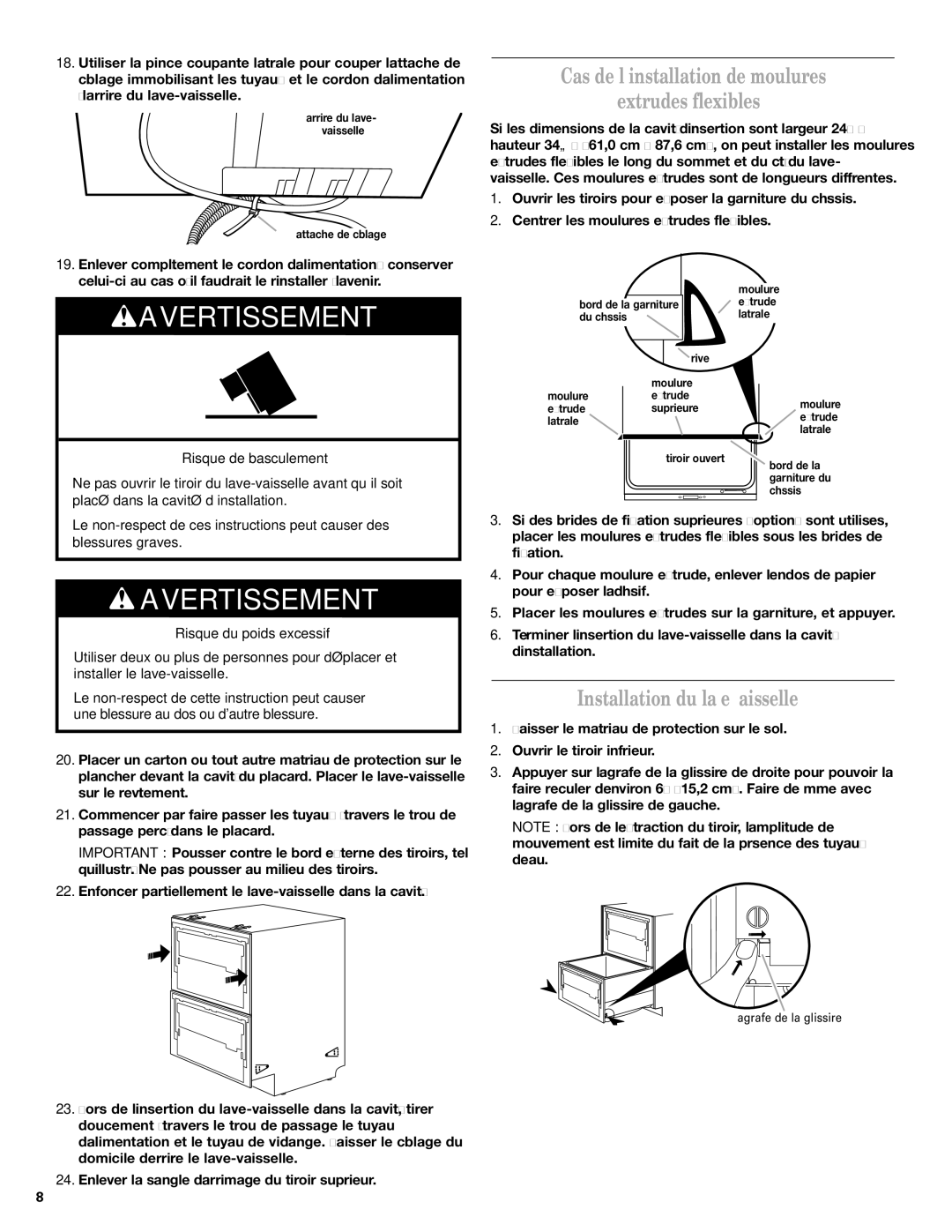 KitchenAid 528879, 8573755 A Cas de linstallation de moulures Extrudées flexibles, Installation du lave-vaisselle 