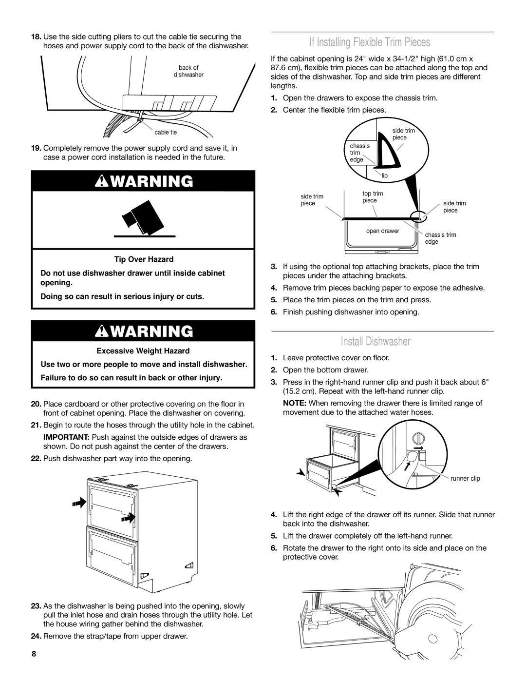 KitchenAid 528879, 8573755 A installation instructions If Installing Flexible Trim Pieces, Install Dishwasher 