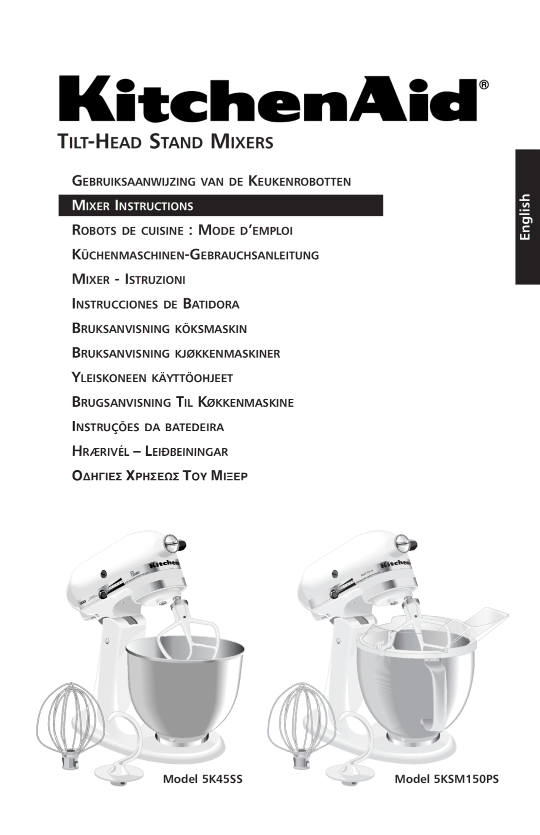 KitchenAid 5KSM150PS, 5K45SS manual TILT-HEAD Stand Mixers 