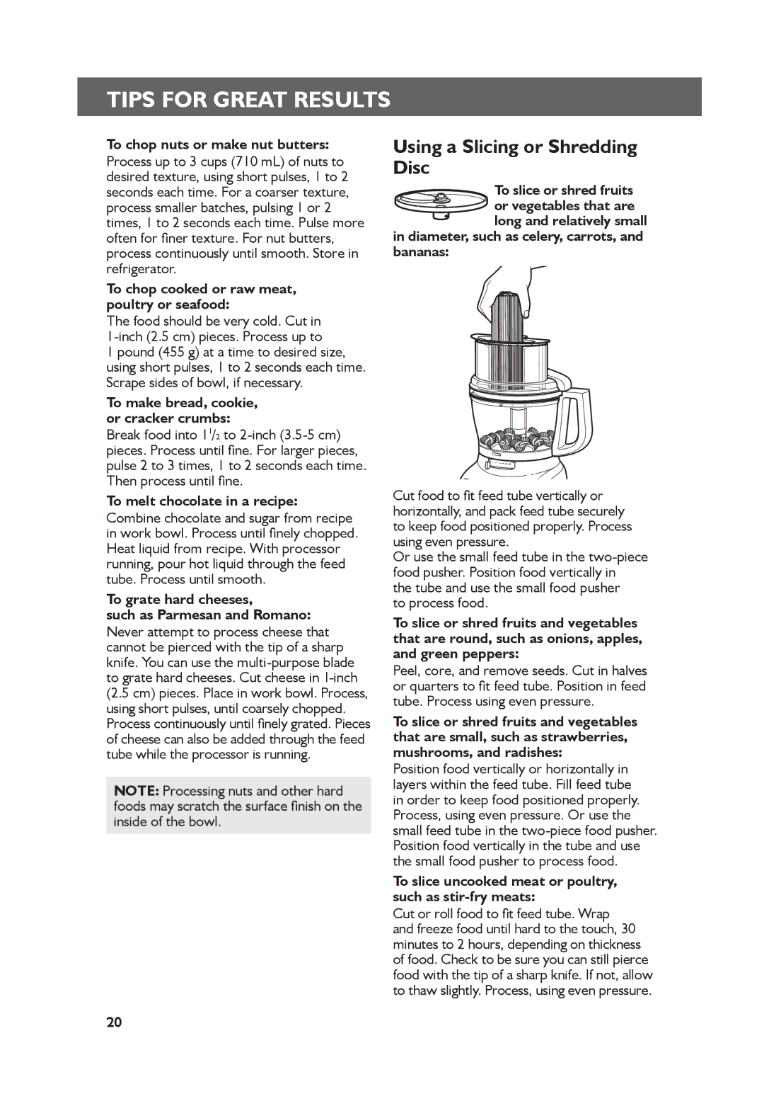 KitchenAid 5KFP1335 manual Using a Slicing or Shredding Disc 