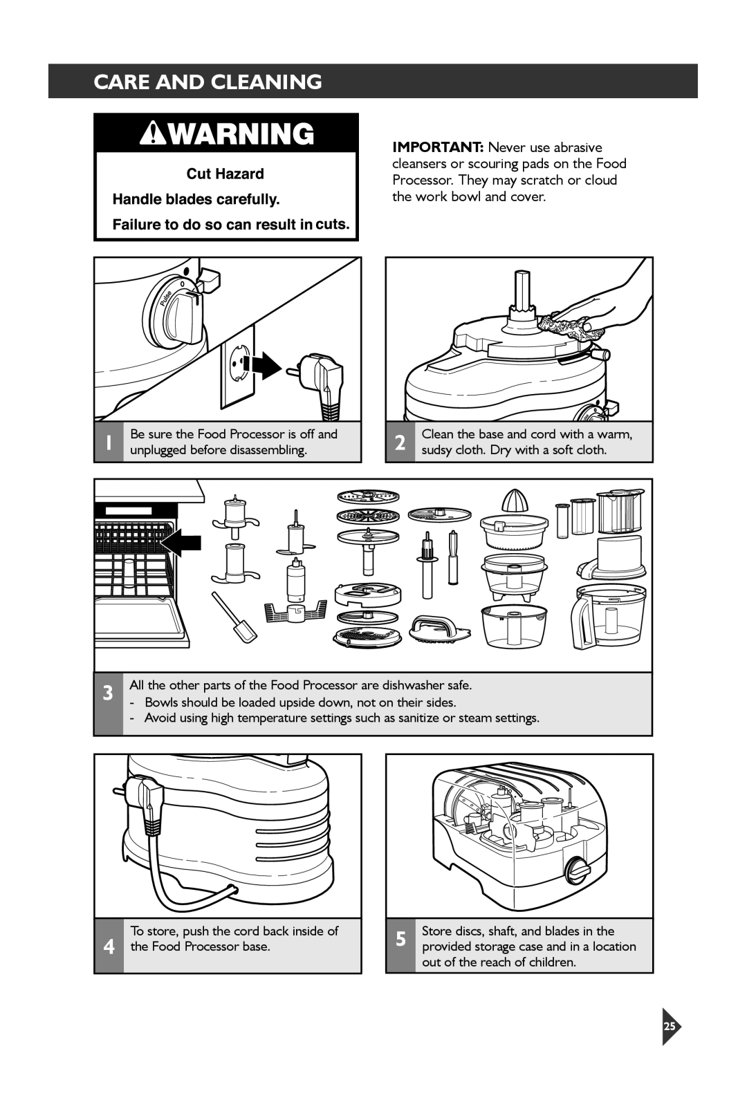 KitchenAid 5KFP1644 manual Care and Cleaning 