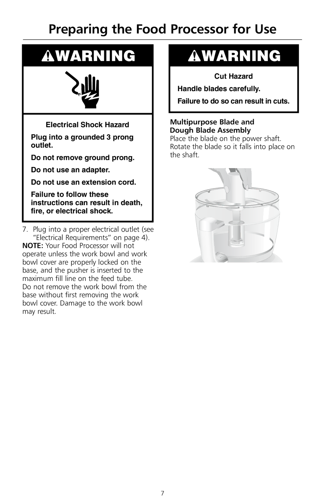 KitchenAid 5KFPCB700A manual Preparing the Food Processor for Use 