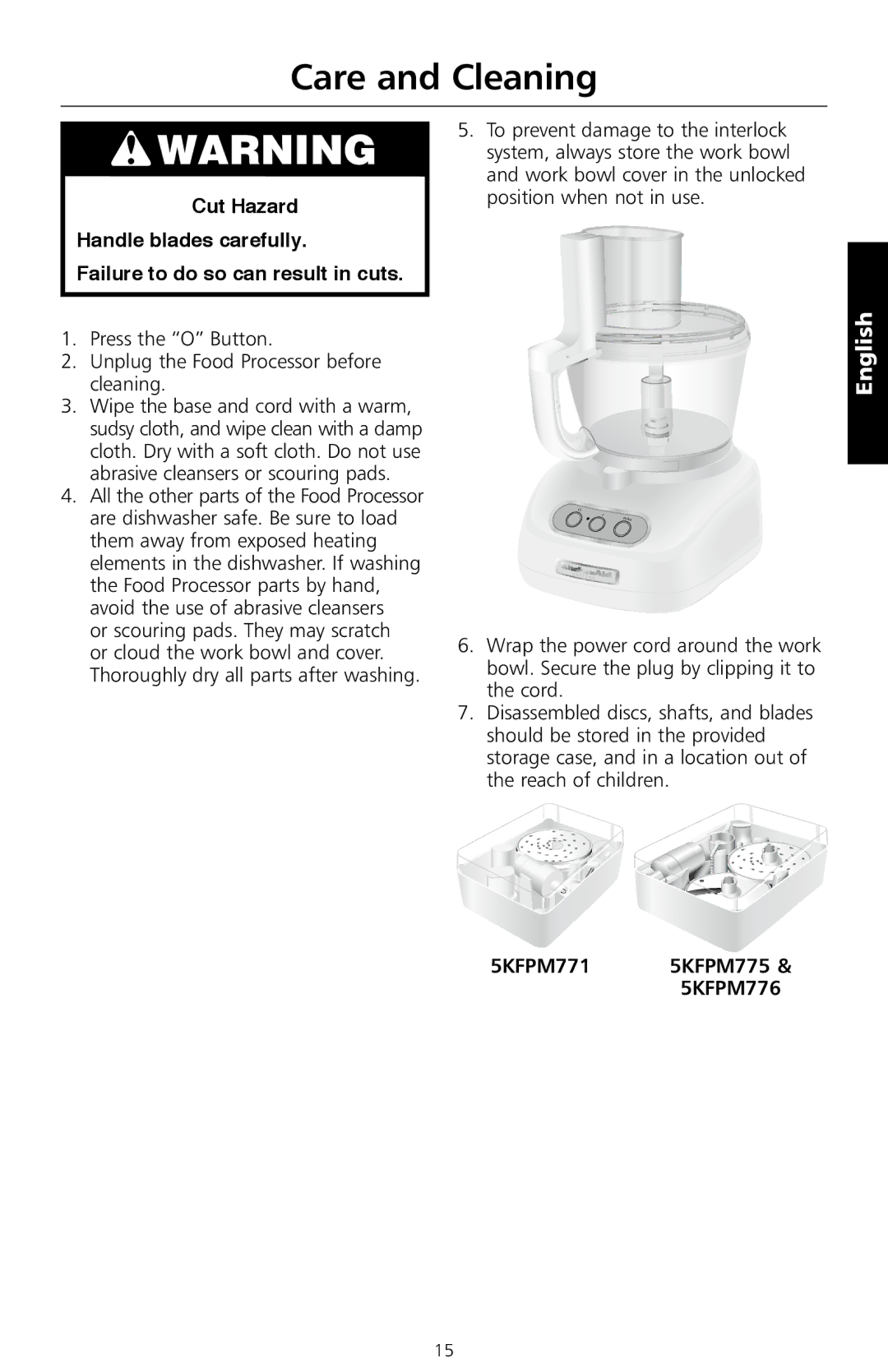 KitchenAid manual Care and Cleaning, 5KFPM771 5KFPM775 5KFPM776 