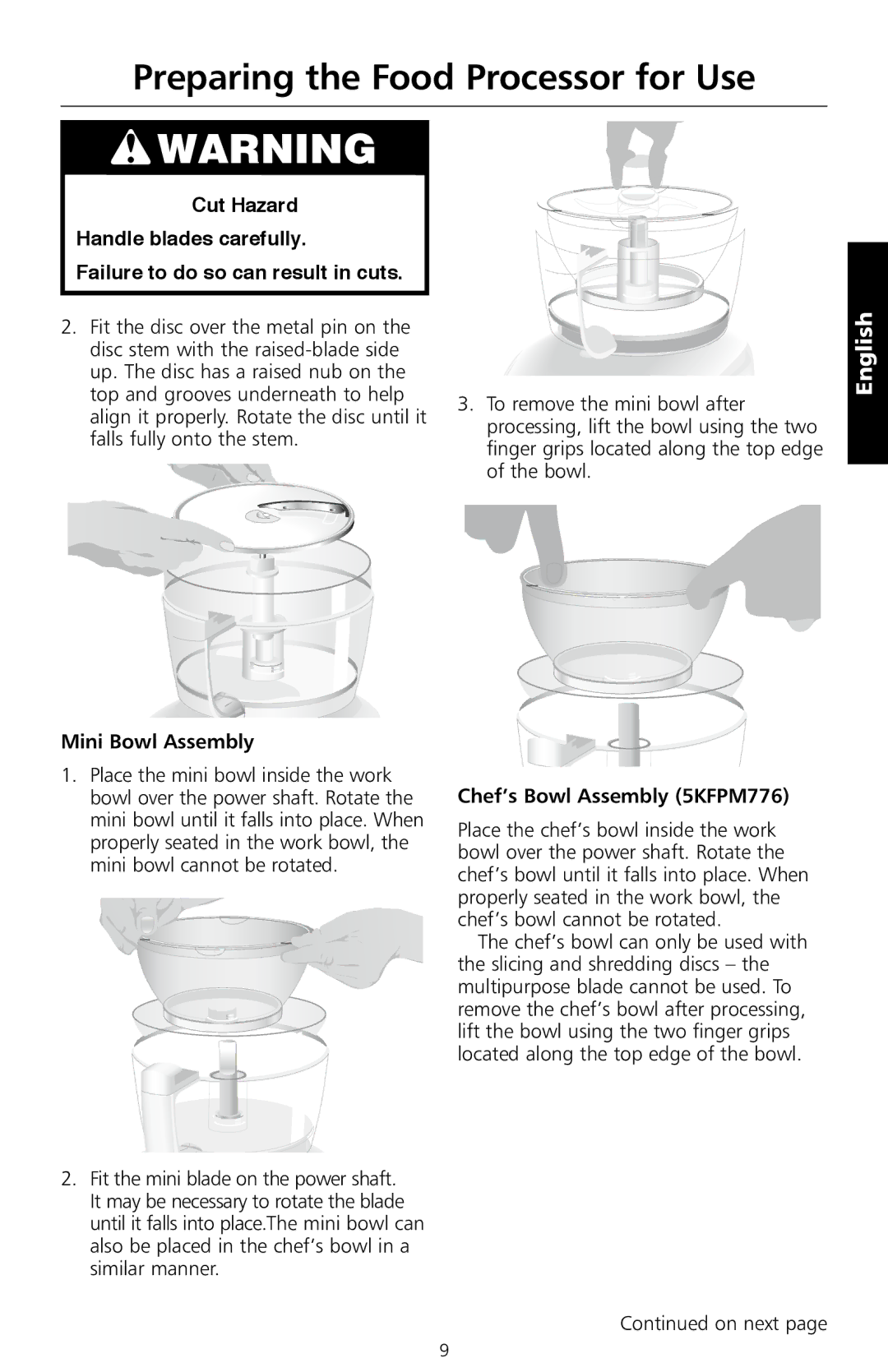 KitchenAid 5KFPM775, 5KFPM771 manual Mini Bowl Assembly, Chef’s Bowl Assembly 5KFPM776 