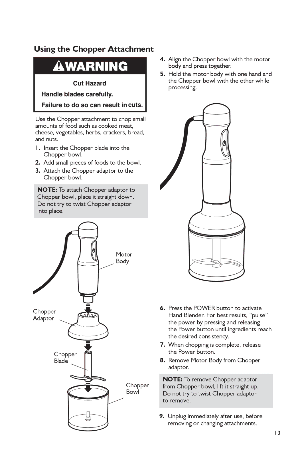 KitchenAid 5KHB2571 manual Using the Chopper Attachment, Chopper Adaptor Blade 