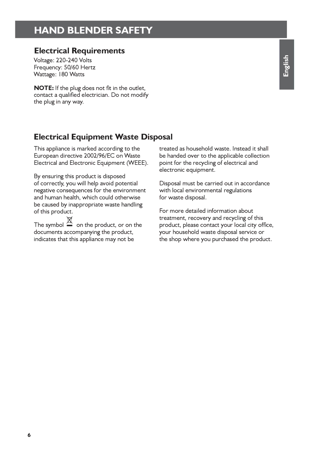 KitchenAid 5KHB2571 Electrical Requirements, Electrical Equipment Waste Disposal, By ensuring this product is disposed 