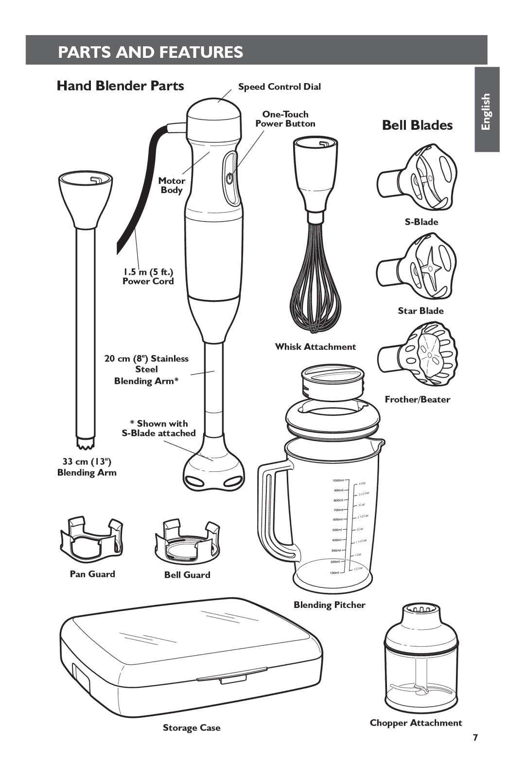 KitchenAid 5KHB2571 manual Parts and Features, Hand Blender Parts, Bell Blades 