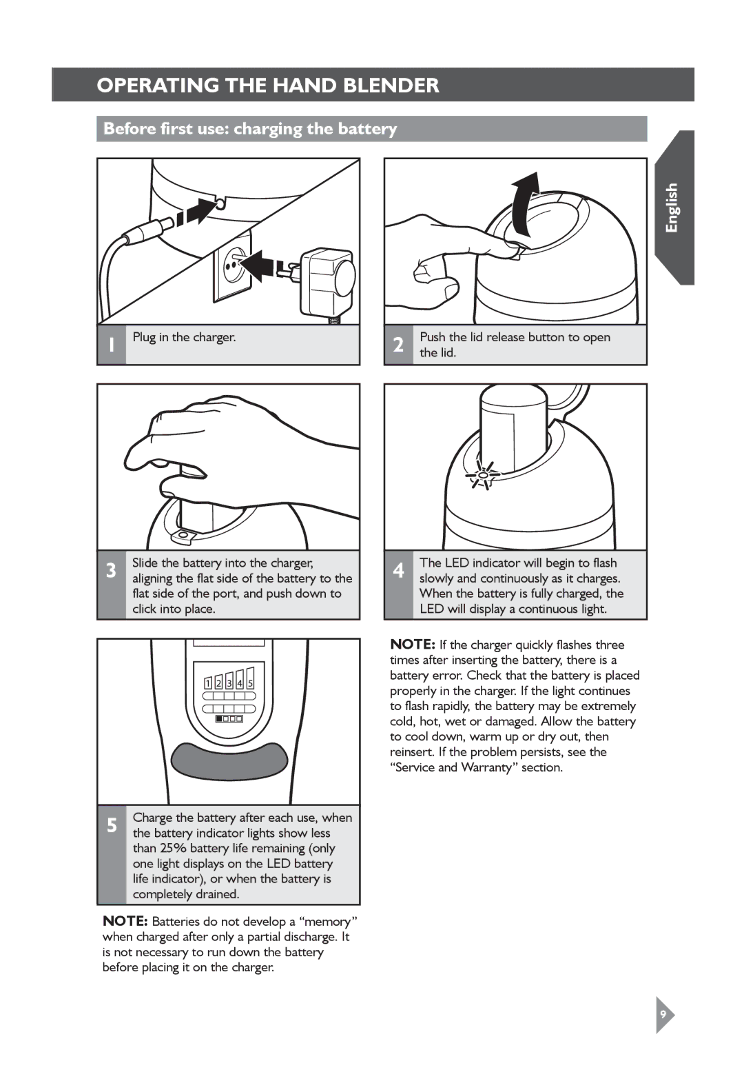 KitchenAid 5KHB3583 manual Operating the hand blender, Before first use charging the battery 