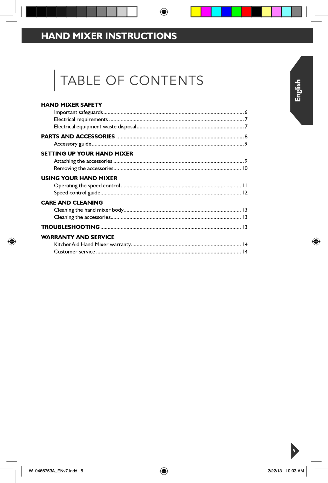 KitchenAid 5KHM9212 manual Table of Contents 