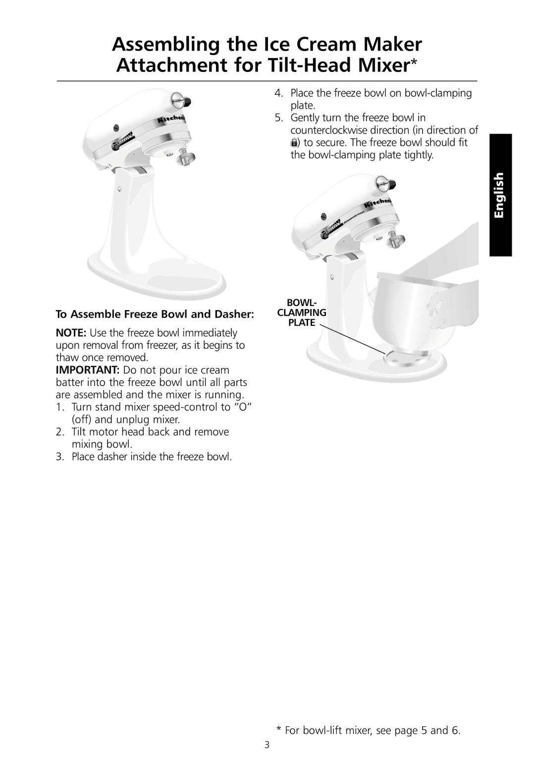 KitchenAid 5KICA0WH manual To Assemble Freeze Bowl and Dasher 