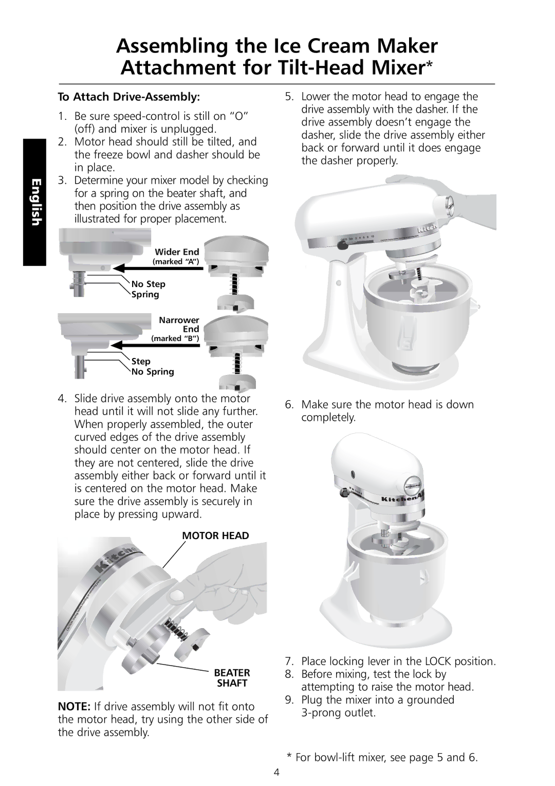 KitchenAid 5KICA0WH manual To Attach Drive-Assembly 