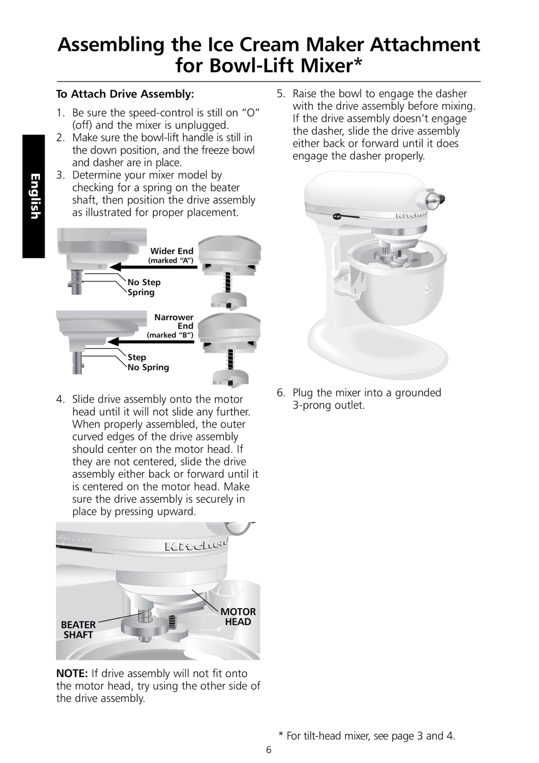 KitchenAid 5KICA0WH manual To Attach Drive Assembly 