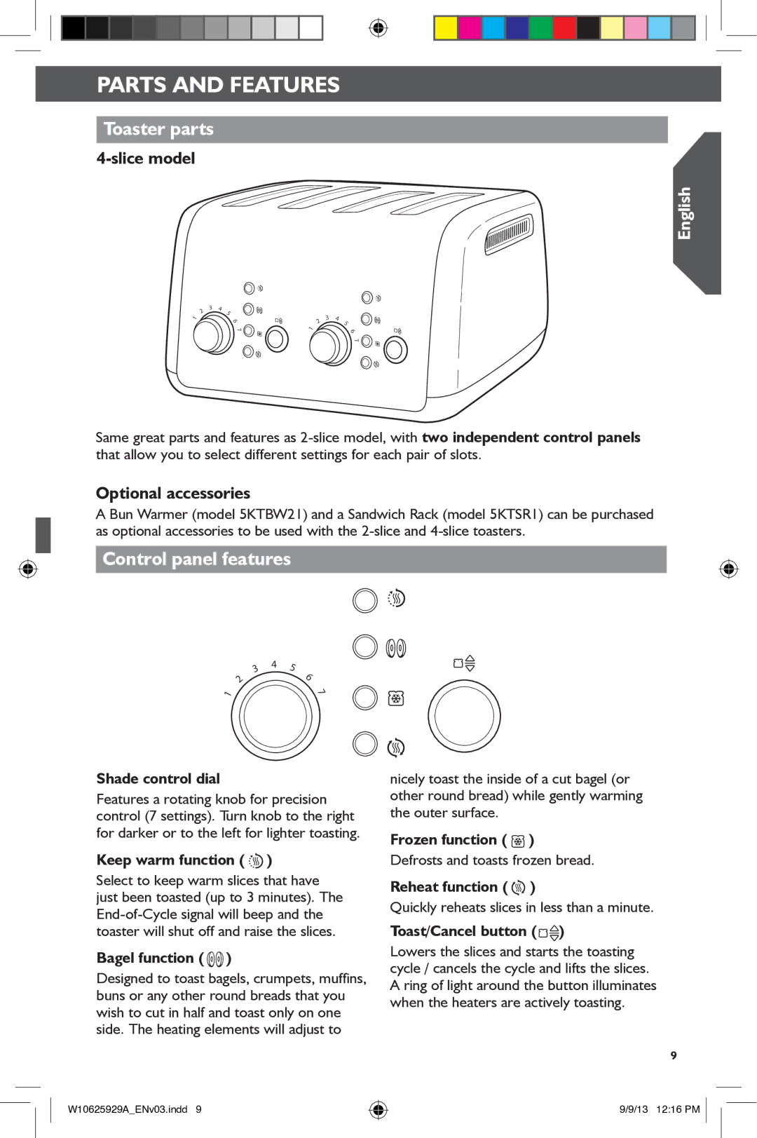 KitchenAid 5KMT421, 5KMT221 manual Control panel features, Optional accessories 