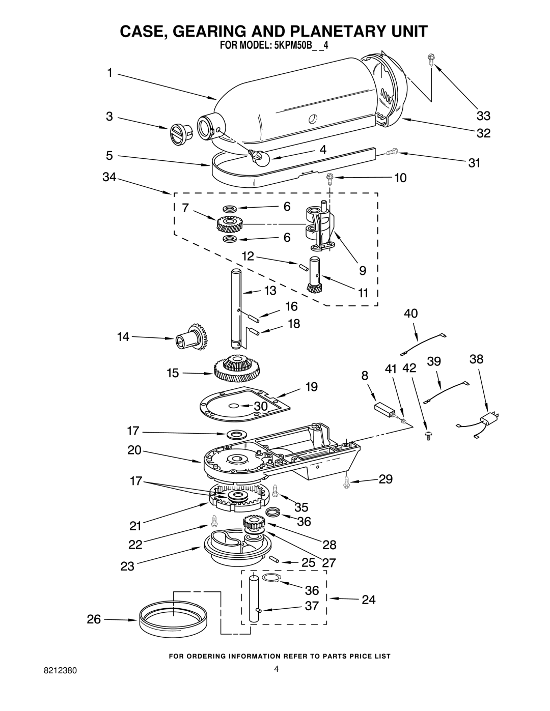 KitchenAid 5KPM50BWH4 manual CASE, Gearing and Planetary Unit 