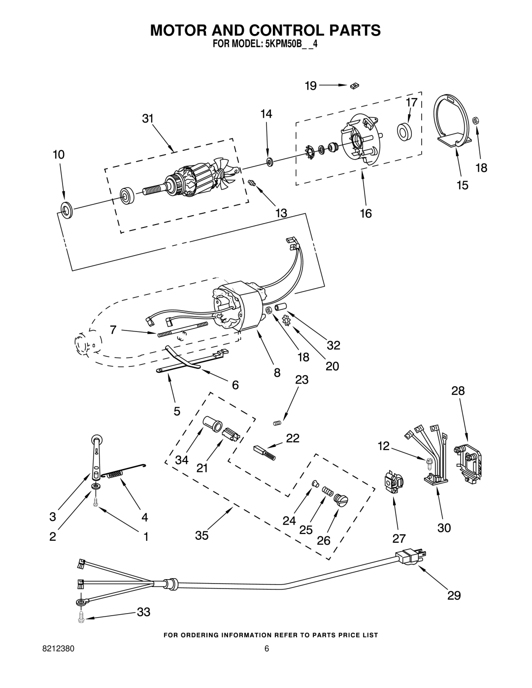 KitchenAid 5KPM50BWH4 manual Motor and Control Parts 