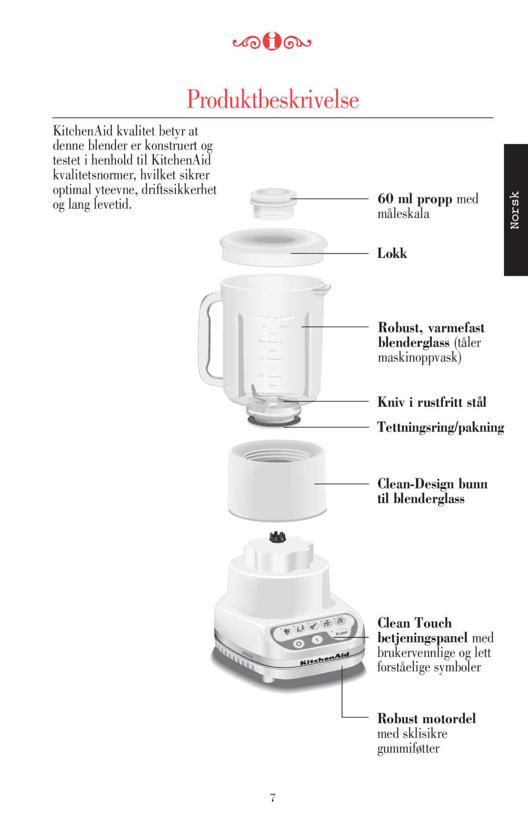 KitchenAid 5KSB52XXXX manual Måleskala, Robust motordel med sklisikre gummiføtter 