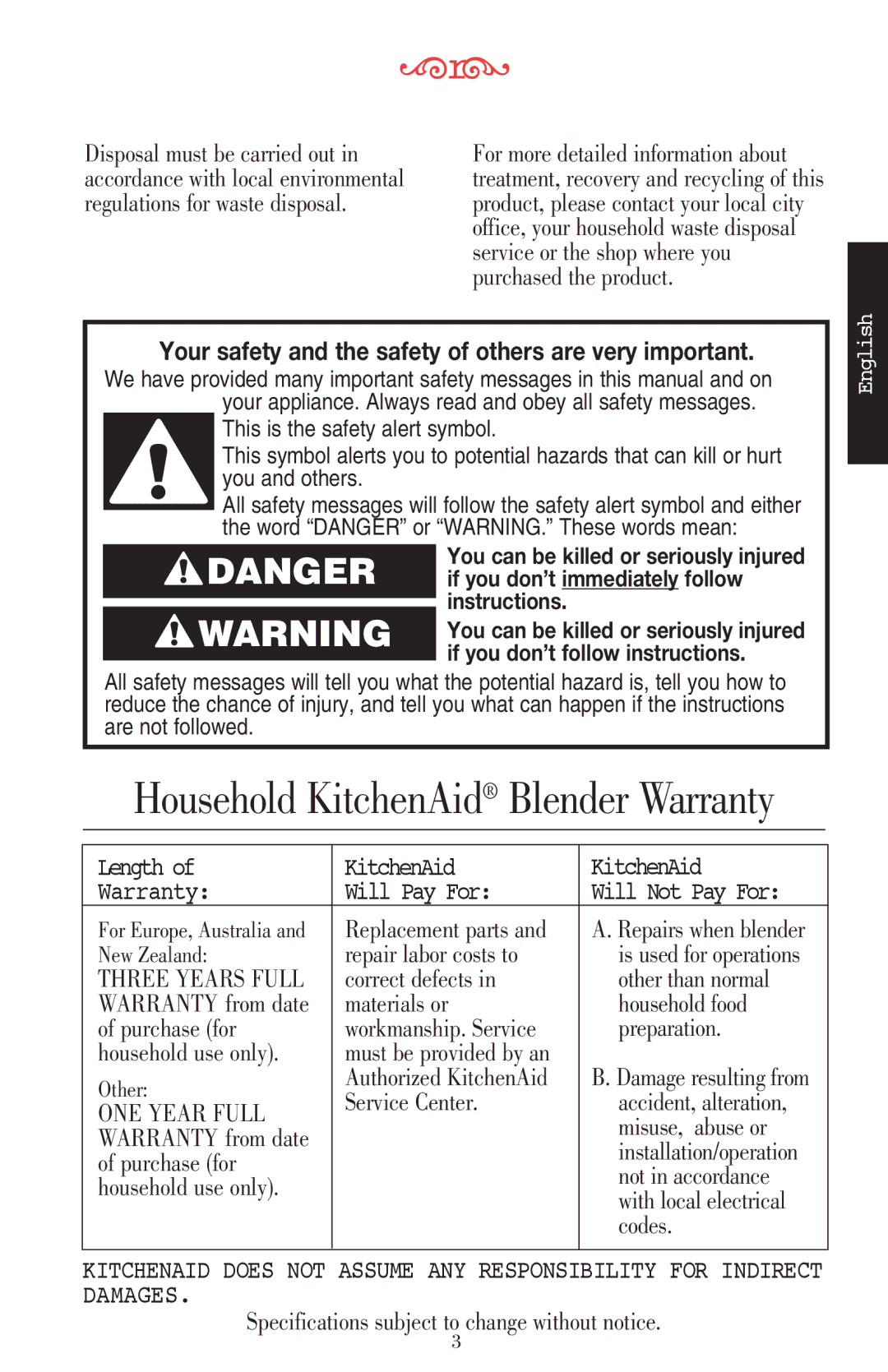 KitchenAid 5KSB52XXXX Replacement parts, Repair labor costs to, Correct defects Other than normal, Authorized KitchenAid 