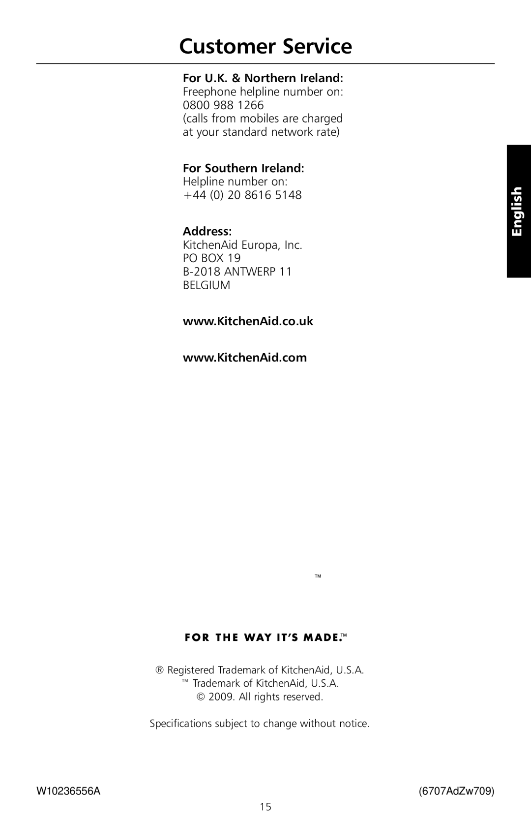 KitchenAid 5KSB555 manual Customer Service 