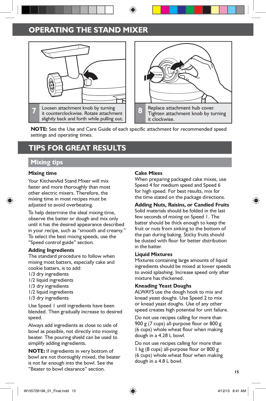 KitchenAid 5KSM156, 5KSM45 manual Tips for great results, Mixing tips 