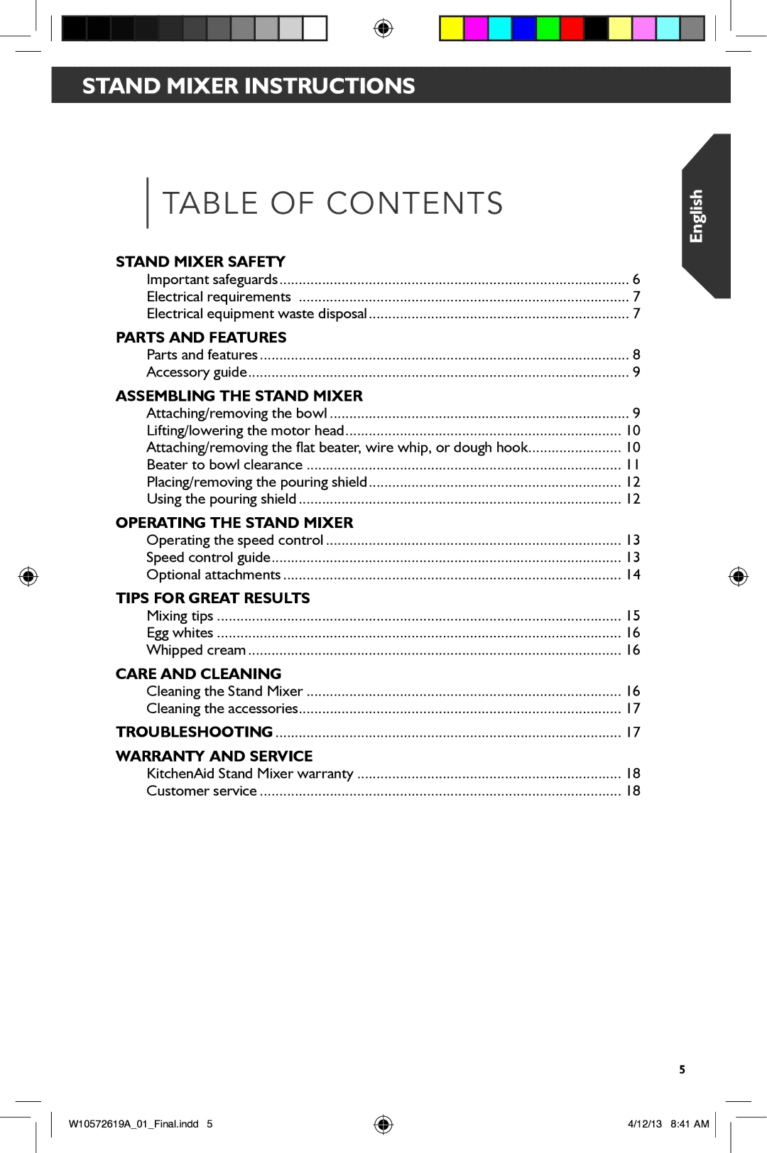 KitchenAid 5KSM156, 5KSM45 manual Table of Contents 