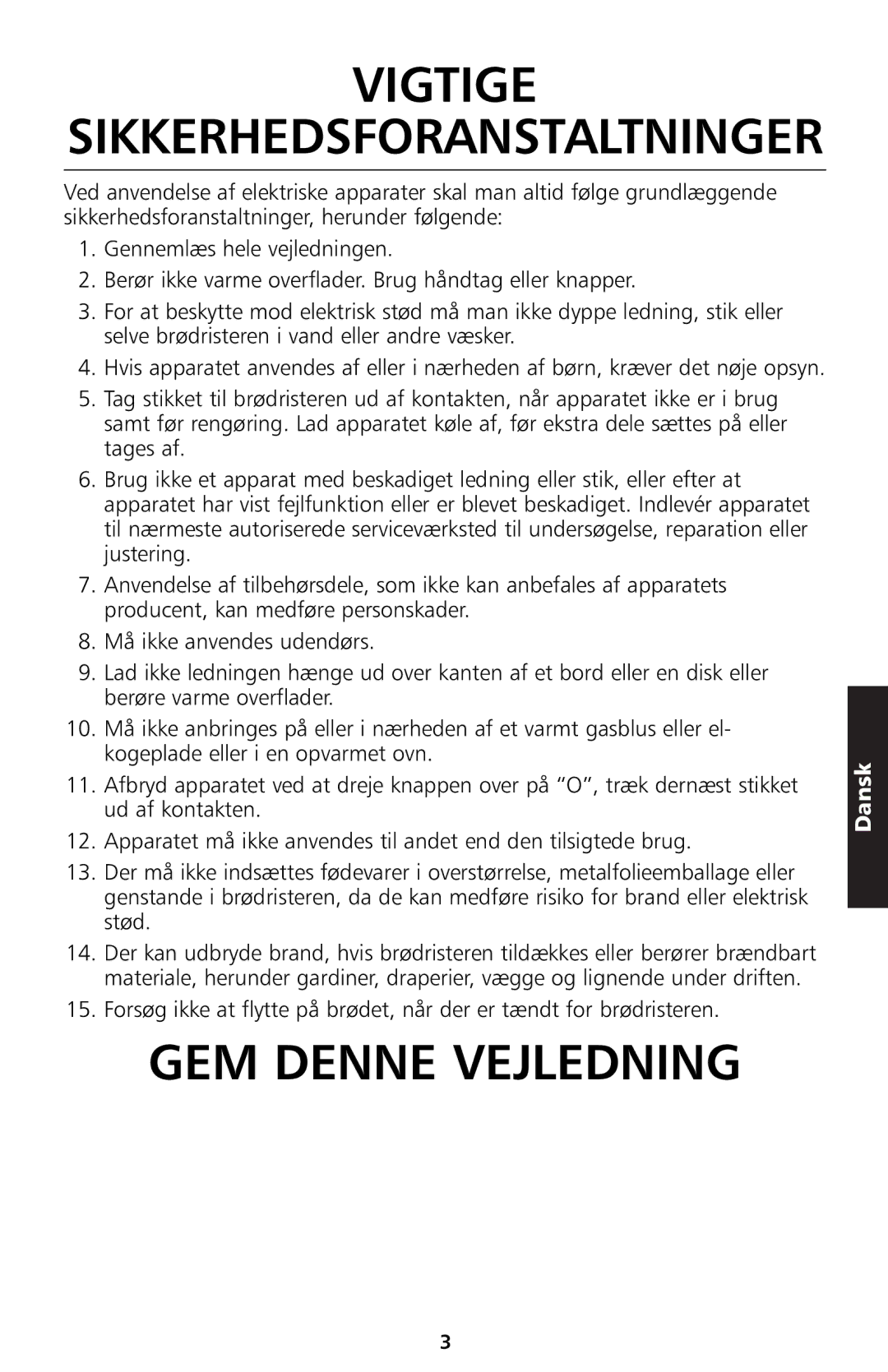 KitchenAid 5KTT890 manual Vigtige, GEM Denne Vejledning 