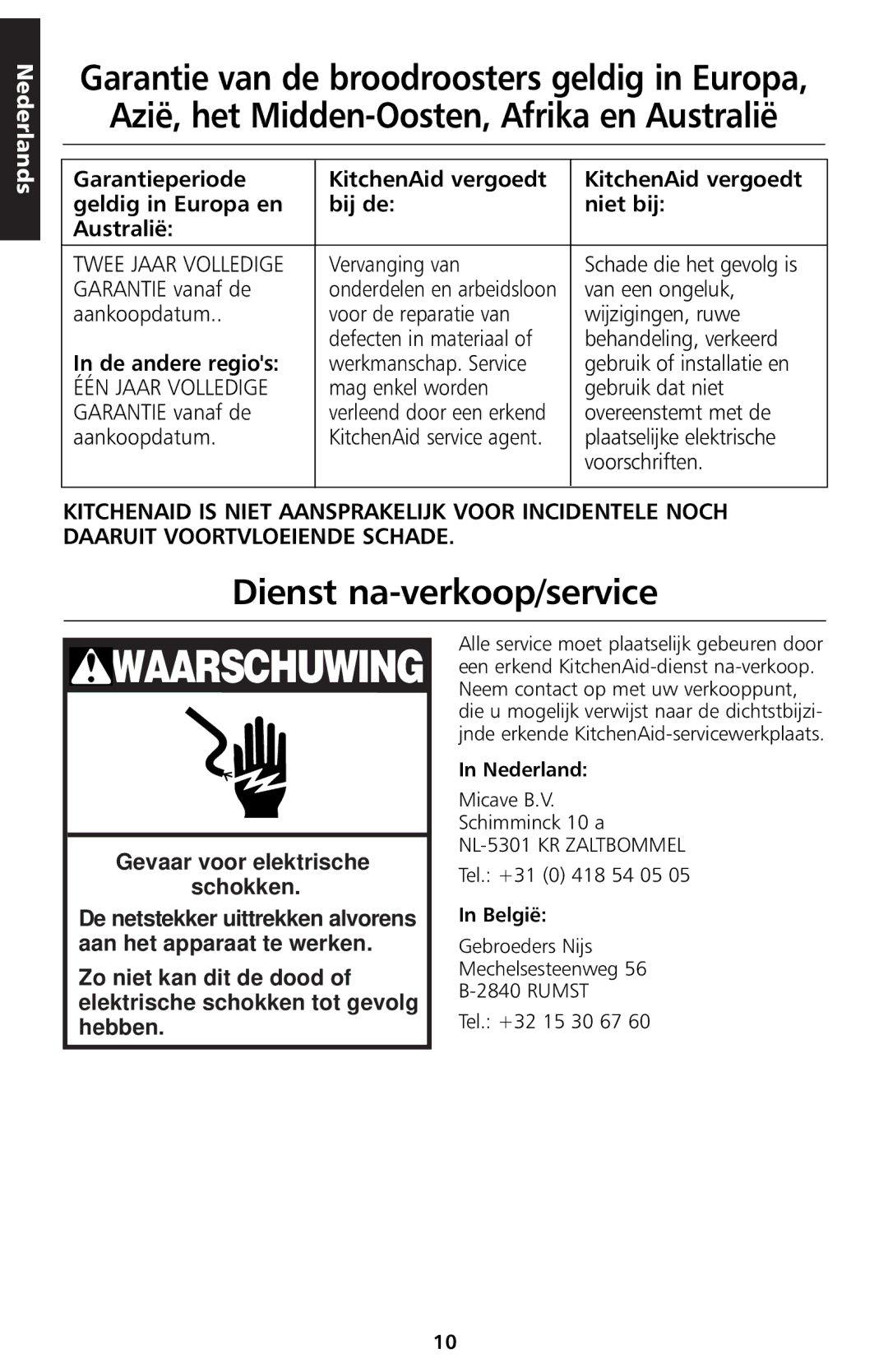 KitchenAid 5KTT890 manual Dienst na-verkoop/service, De andere regios 