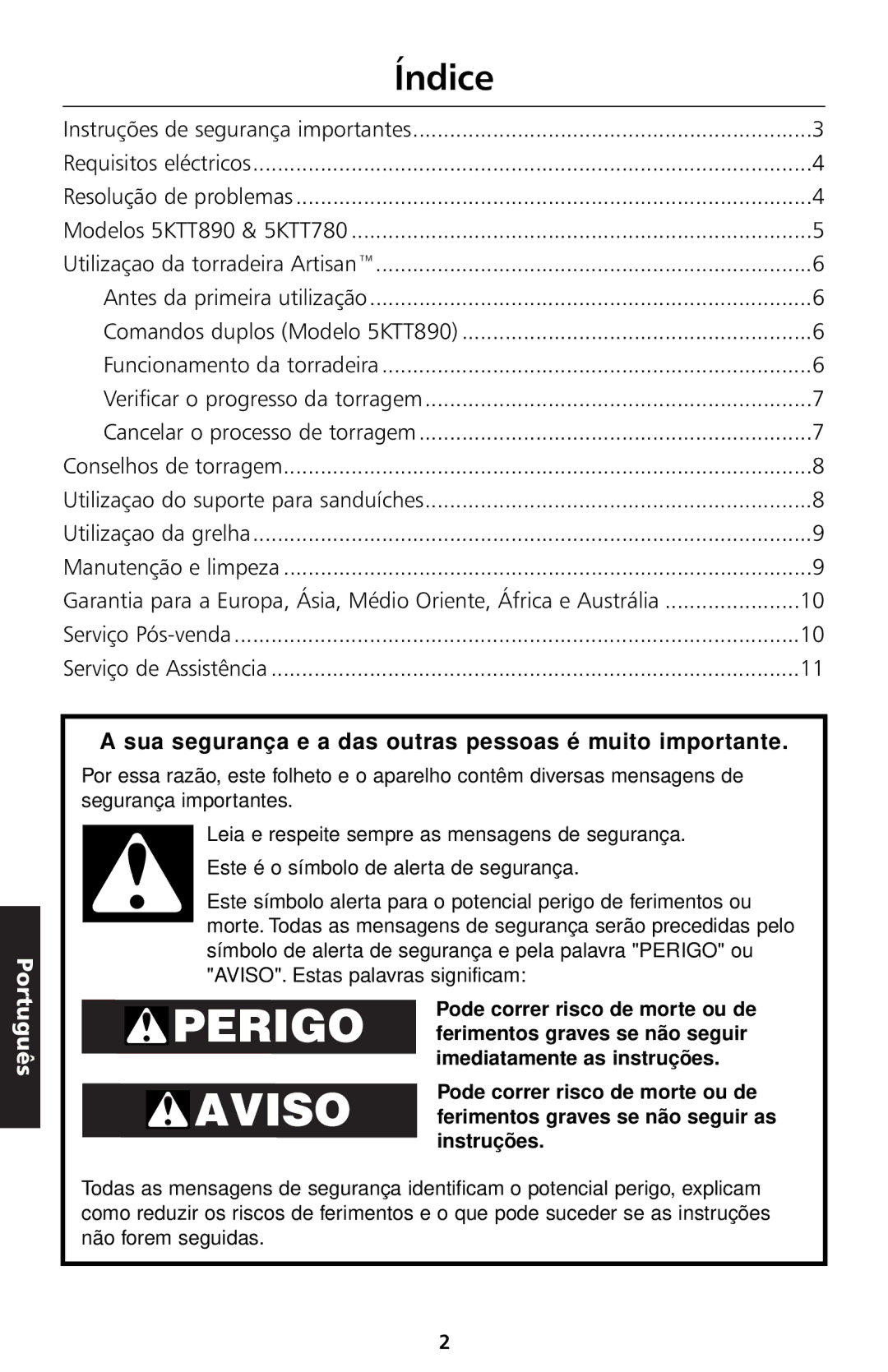 KitchenAid 5KTT890 manual Índice, Português 