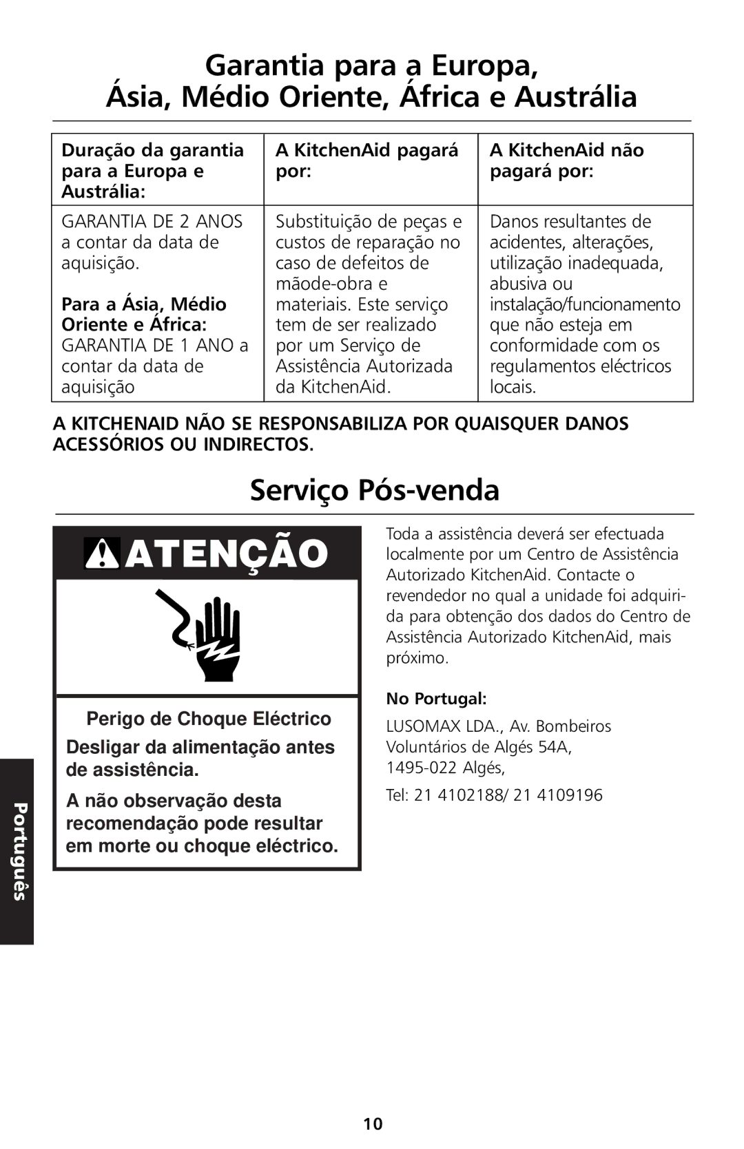 KitchenAid 5KTT890 manual Serviço Pós-venda, Para a Ásia, Médio, Oriente e África 