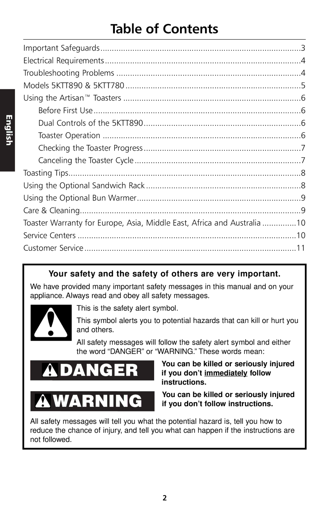 KitchenAid 5KTT890 manual Table of Contents 