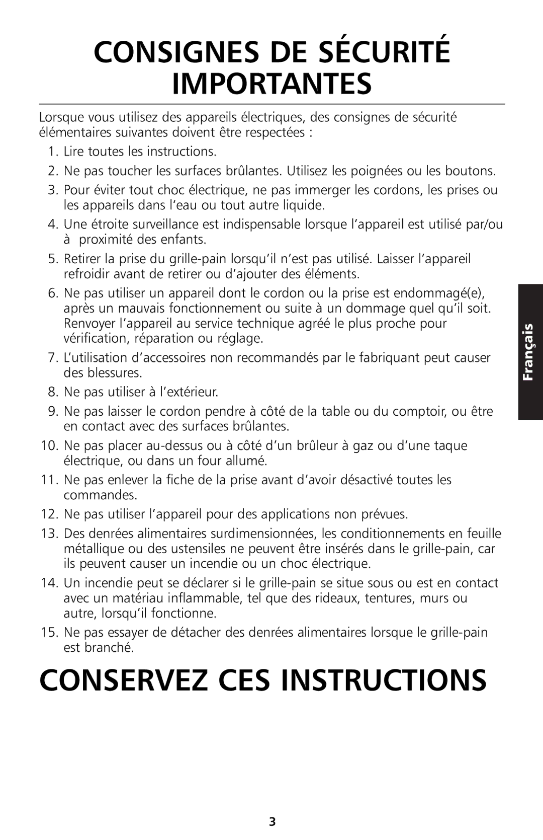 KitchenAid 5KTT890 manual Consignes DE Sécurité Importantes, Conservez CES Instructions 