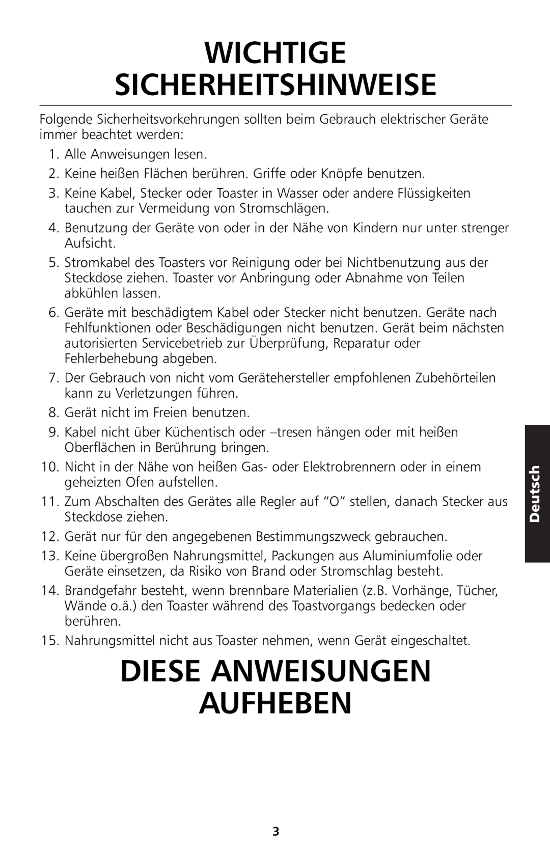 KitchenAid 5KTT890 manual Wichtige Sicherheitshinweise, Diese Anweisungen Aufheben 