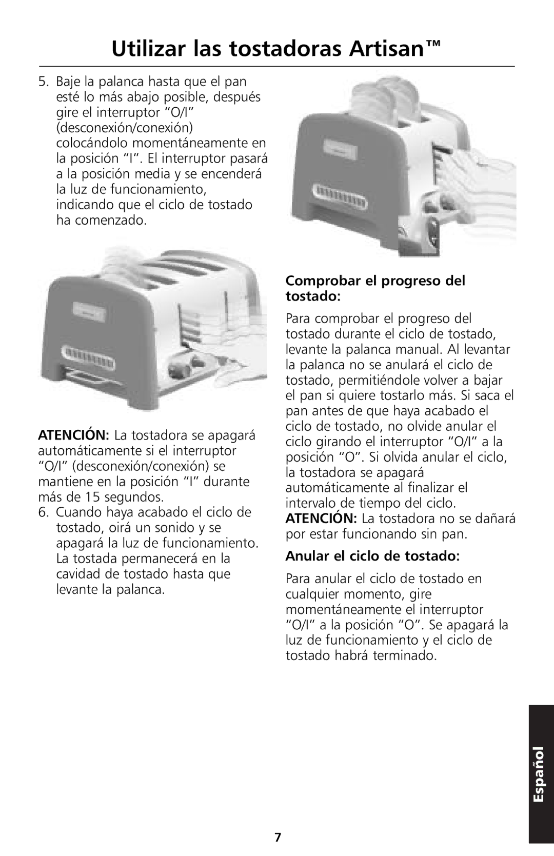 KitchenAid 5KTT890 manual Comprobar el progreso del tostado, Anular el ciclo de tostado 