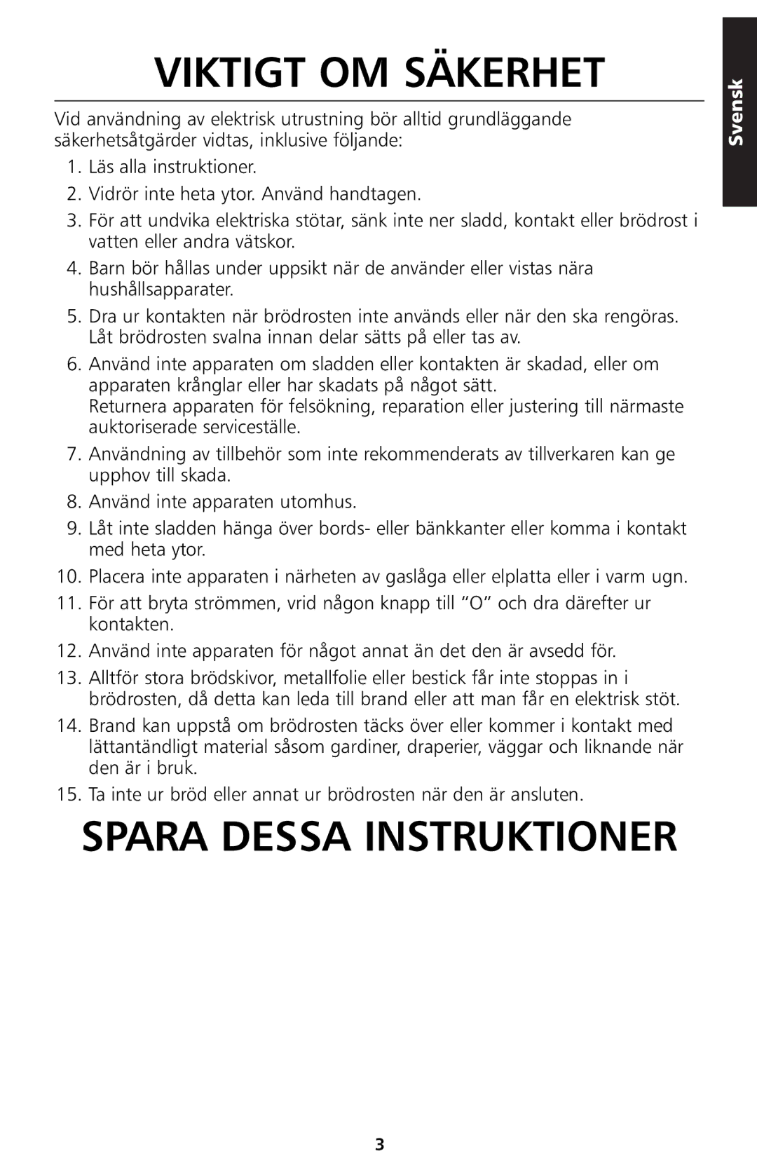 KitchenAid 5KTT890 manual Viktigt OM Säkerhet, Spara Dessa Instruktioner 