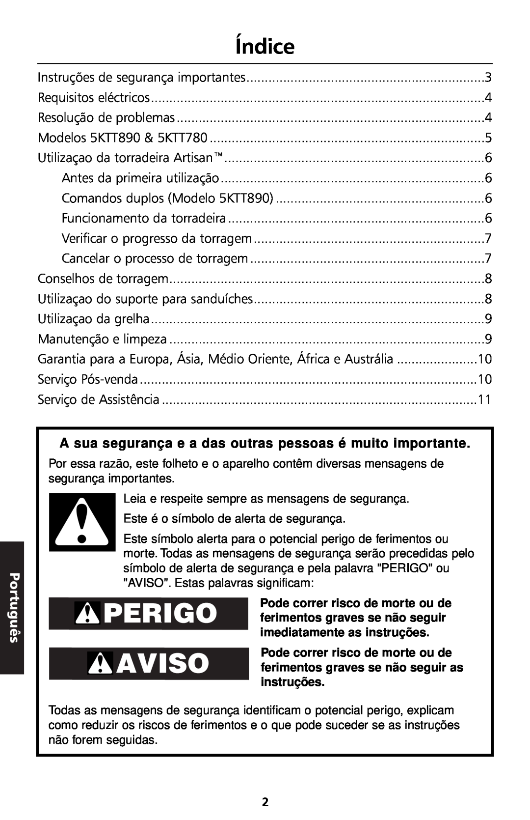 KitchenAid 5KTT890 manual Índice, Português 