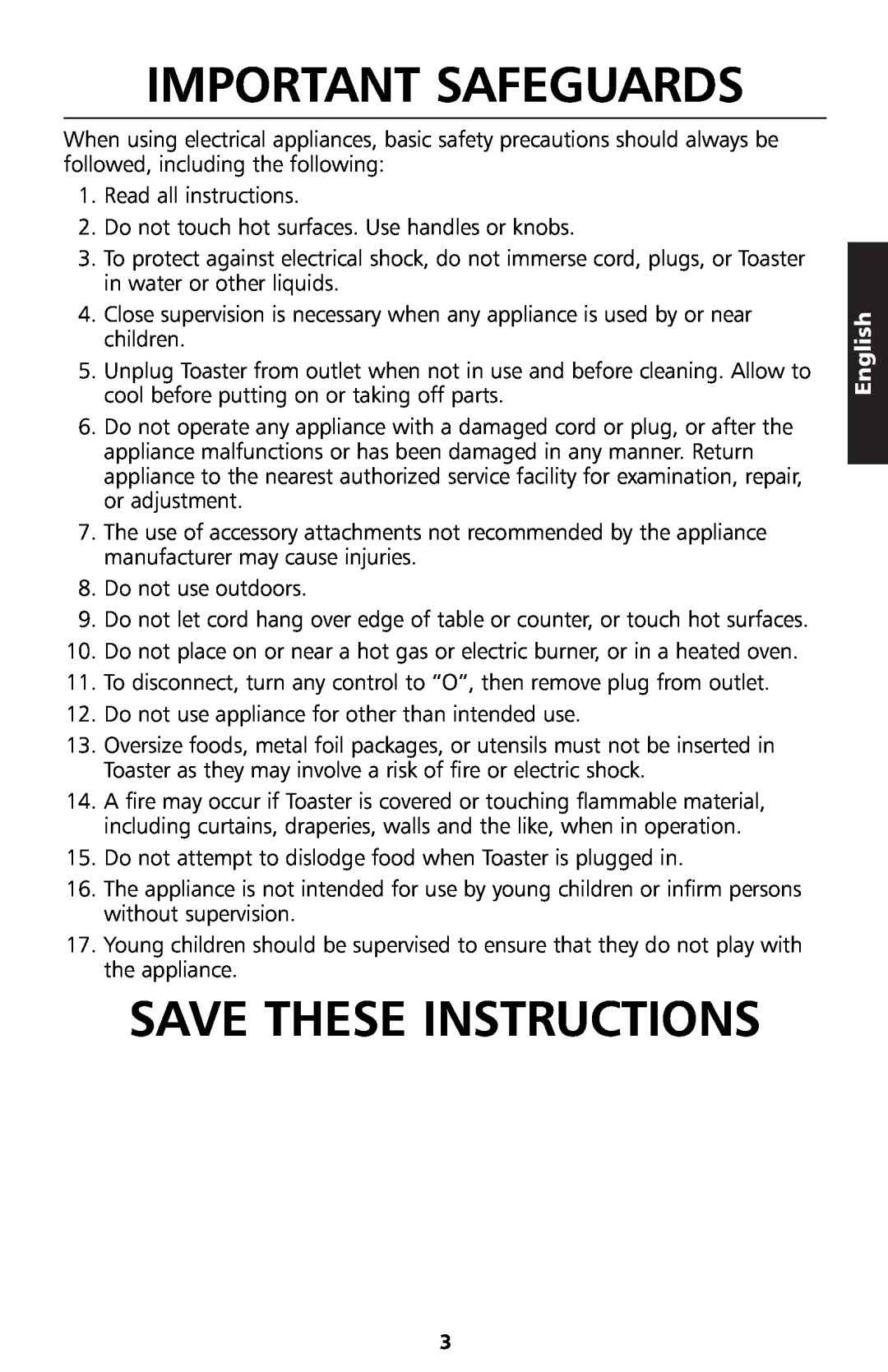 KitchenAid 5KTT890 manual Important Safeguards, Save These Instructions, English 