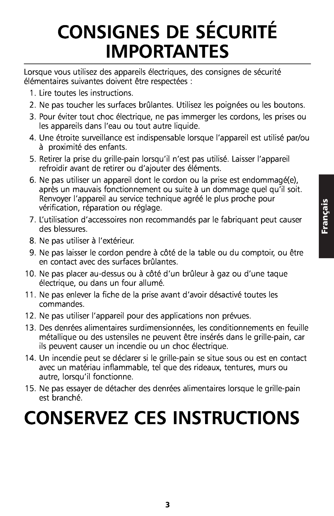 KitchenAid 5KTT890 manual Consignes De Sécurité Importantes, Conservez Ces Instructions, Français 