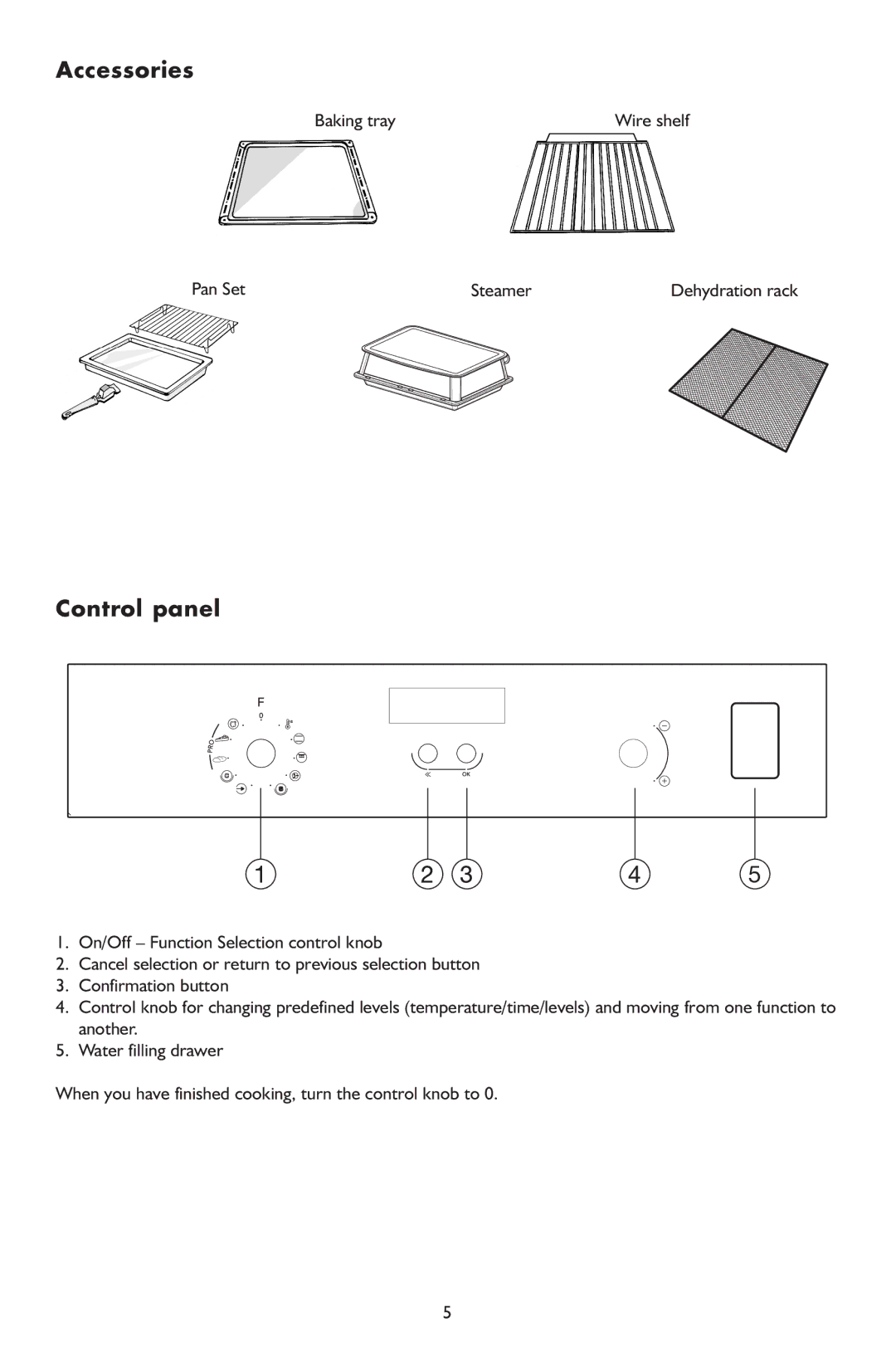 KitchenAid 6610 manual Accessories, Control panel 